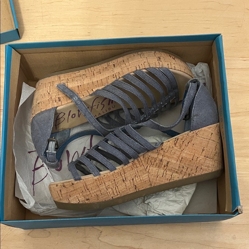 Blowfish Denim Blue Cork Wedges